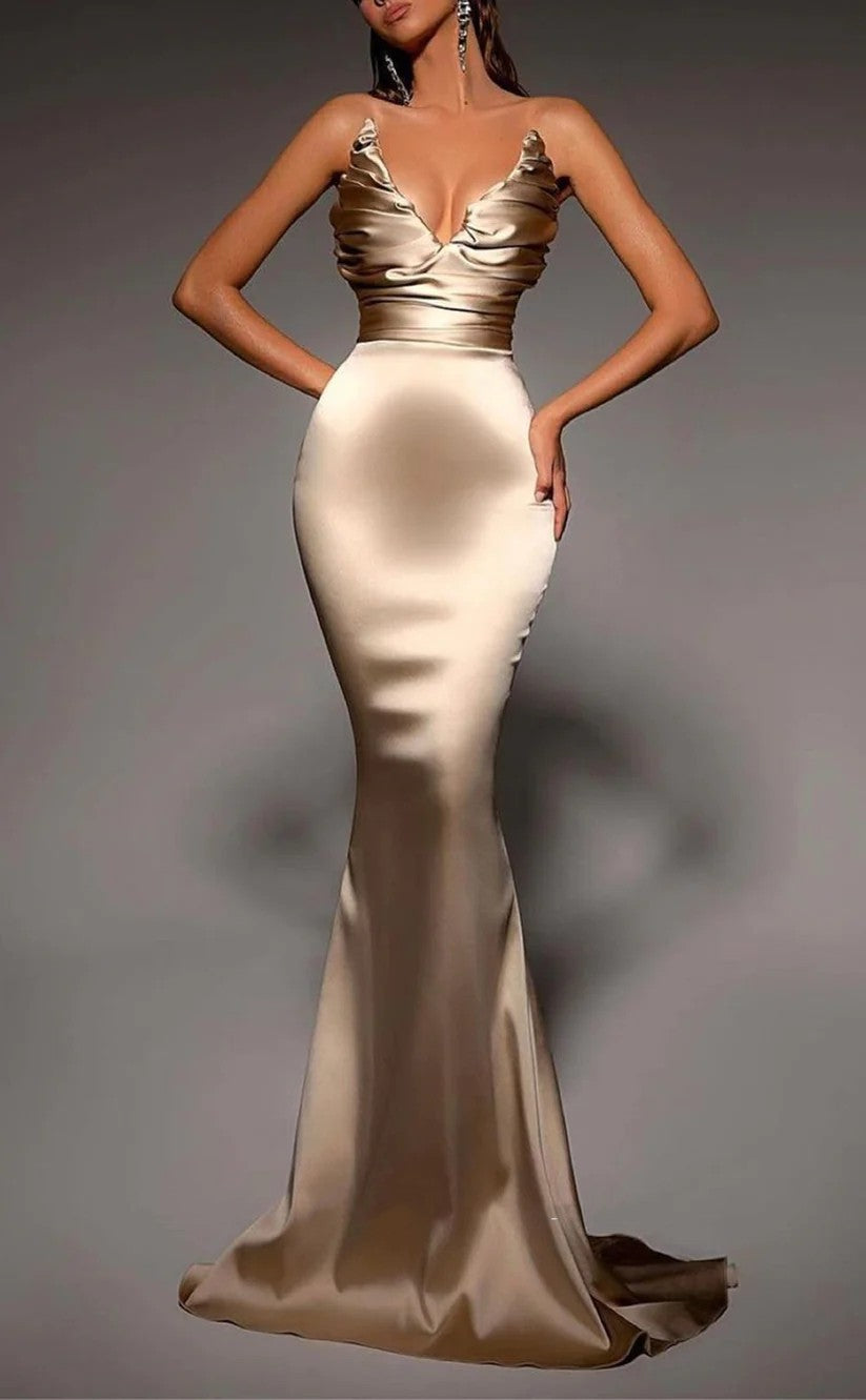 RP1227-New Lavender Mermaid V-Neck Ruched Sleeveless Long Prom Evening Dresses Formal Party Gowns