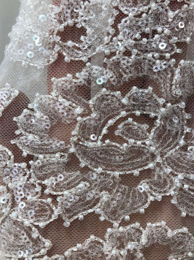 Sparkling A-Line Wedding Dresses V-Neck Beads Sequins Appliques Covered Buttons Lace Long Sleeves Tulle