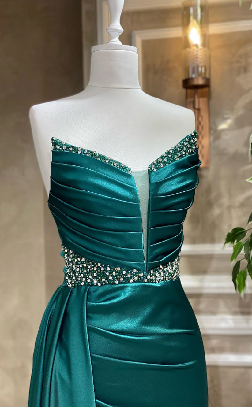 RP1070-Elegant Mermaid Green Sweetheart Beads Ruched Sleeveless Long Prom Evening Dresses Formal Party Gowns
