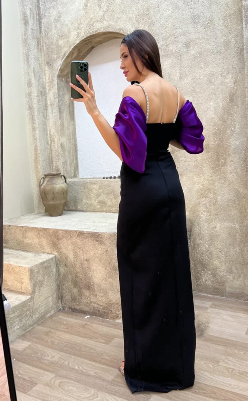 RP991-Gorgeous Purple Mermaid Spaghetti Pleated Beads Cap Sleeves Prom Evening Dresses Formal Party Gowns