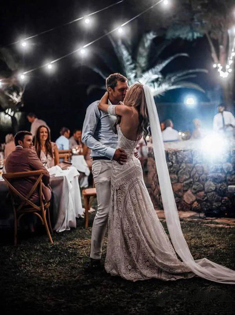 Sexy Mermaid Wedding Dresses Sweetheart Cap Sleeves Zipper Sweep Train Lace Bridal Gowns Custom Made