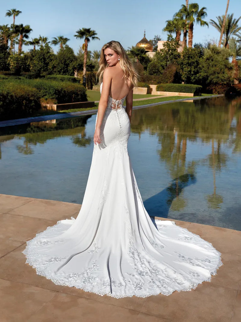 Simple & Elegant Mermaid Wedding Dresses Sweetheart Appliqued Tulle Sweep Tulle Bridal Gowns Custom Made