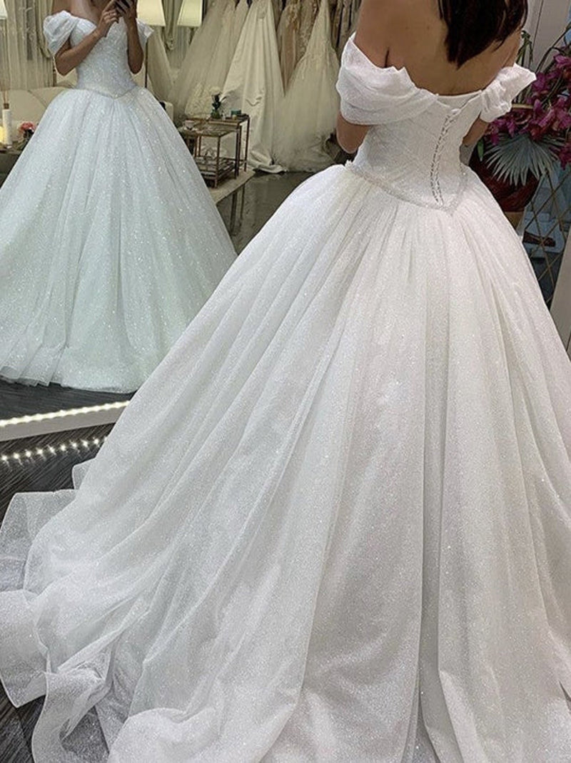 Elegant Ball Gown Wedding Dresses Sweetheart Cap Sleeveless Pleated Lace Up Tulle Sweep Train Bridal Gowns Custom Made