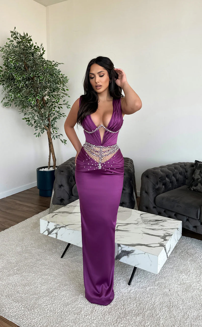 RP621-Gorgeous Sky Blue Mermaid V-Neck Beads Ruched Sleeveless Long Prom Evening Dresses Formal Party Gowns