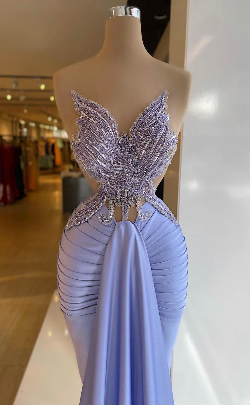 RP618-Elegant Mermaid Sweetheart Beads Sequins Ruched Sleeveless Long Prom Evening Dresses Formal Party Gowns