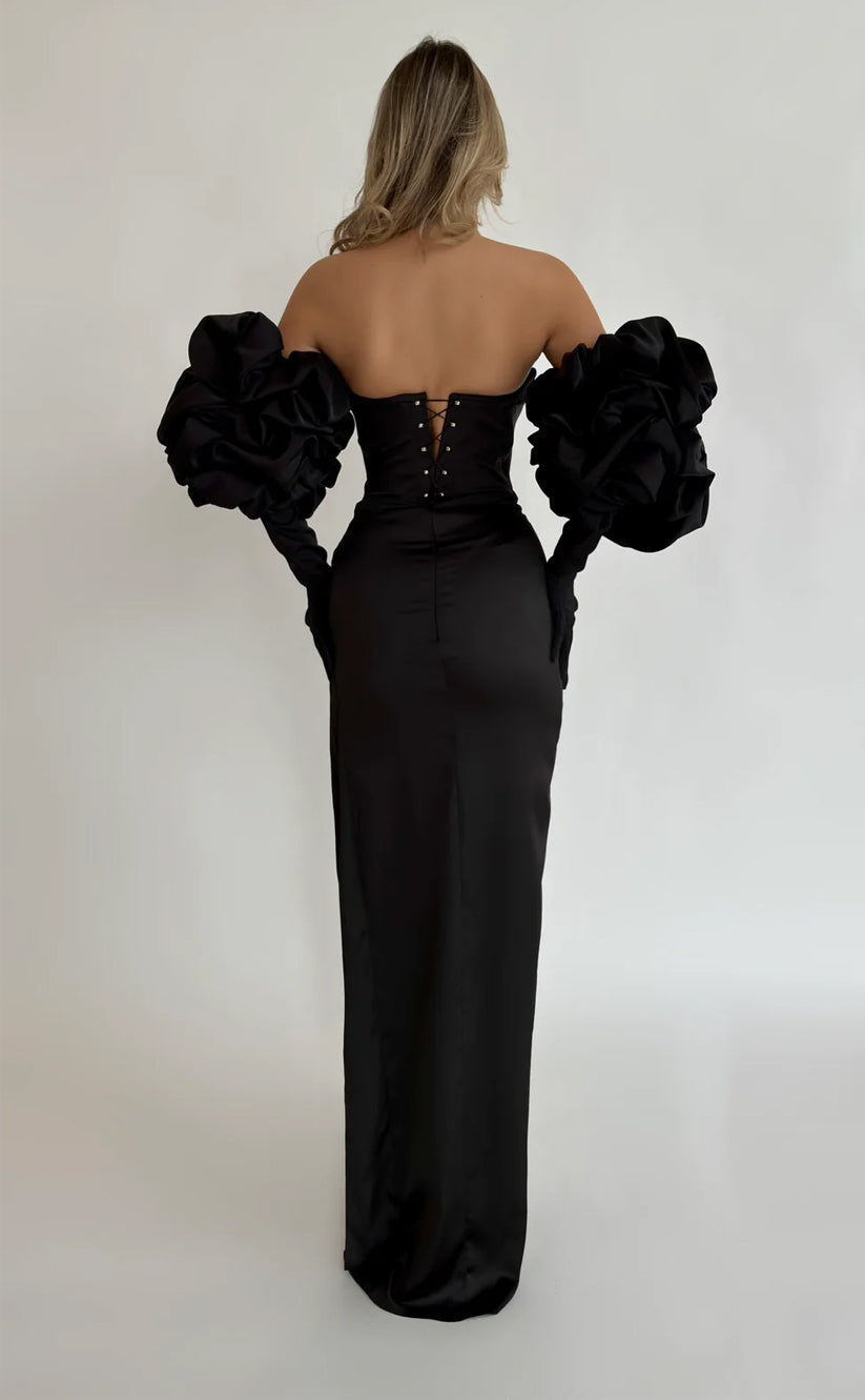 RP660-Elegant Mermaid Sweetheart Ruched Puffy Long Sleeves Long Prom Evening Dresses Formal Party Gowns With Slit