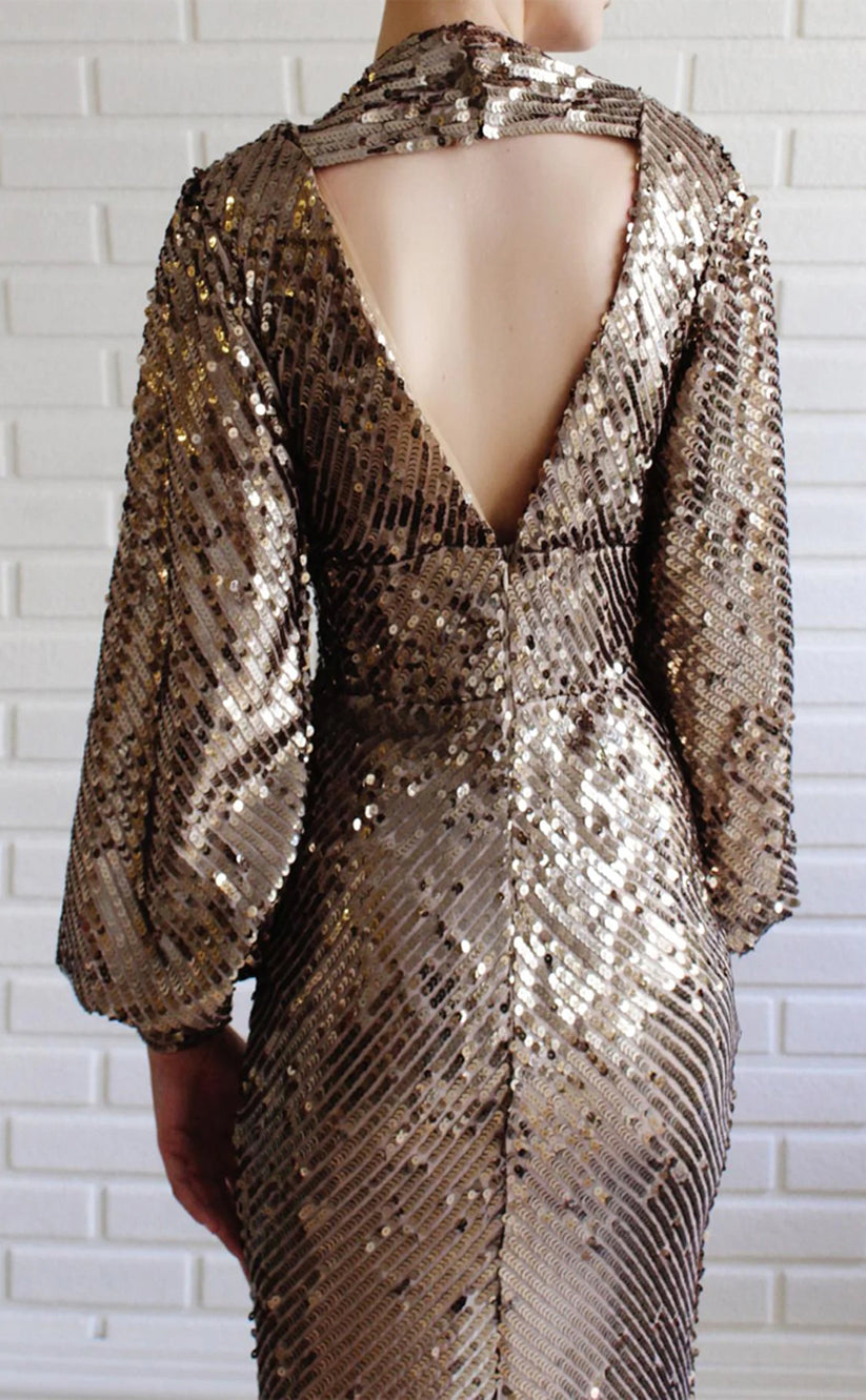 RP176-Sparkling Trumpet V-Neck Long Sleeves Sequins Long Prom Evening Dresses Formal Party Gowns