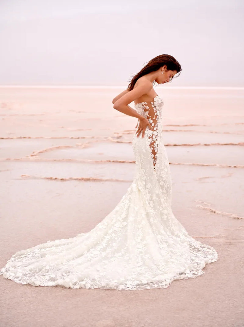 Elegant & Gorgeous Mermaid Wedding Dresses Sweetheart Appliqued Illusion Long Sleeves Sweep Train Tulle Bridal Gowns Custom