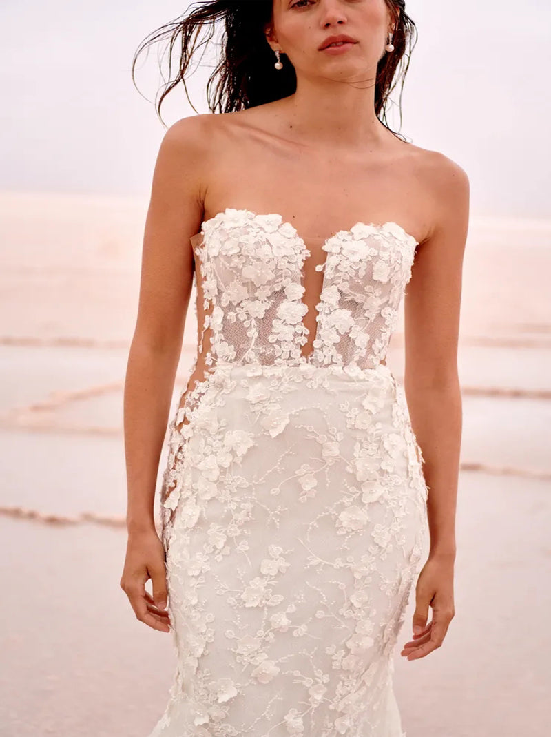 Elegant & Gorgeous Mermaid Wedding Dresses Sweetheart Appliqued Illusion Long Sleeves Sweep Train Tulle Bridal Gowns Custom