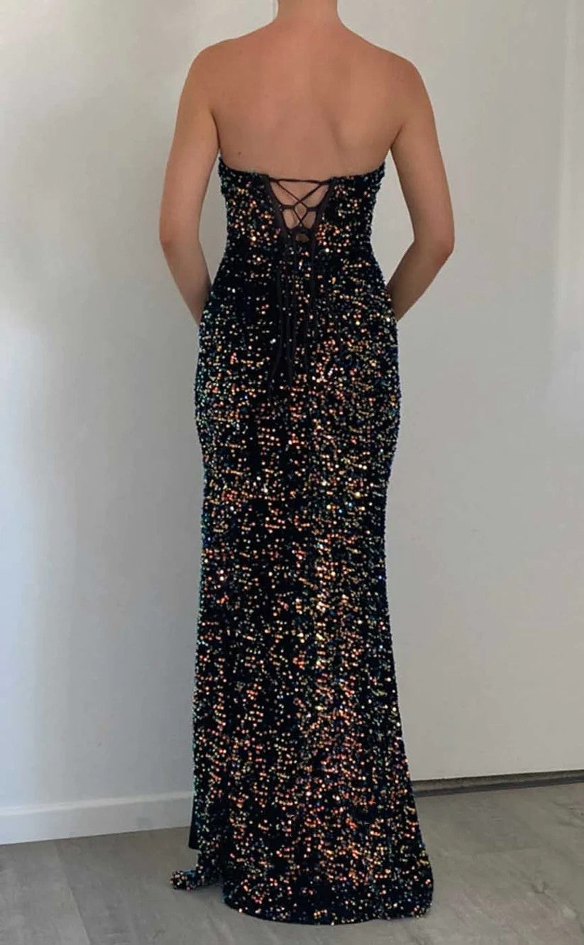 RP990-Luxurious Mermaid Sweetheart Sequins Beads Sleeveless Prom Evening Dresses Formal Party Gowns With Slit