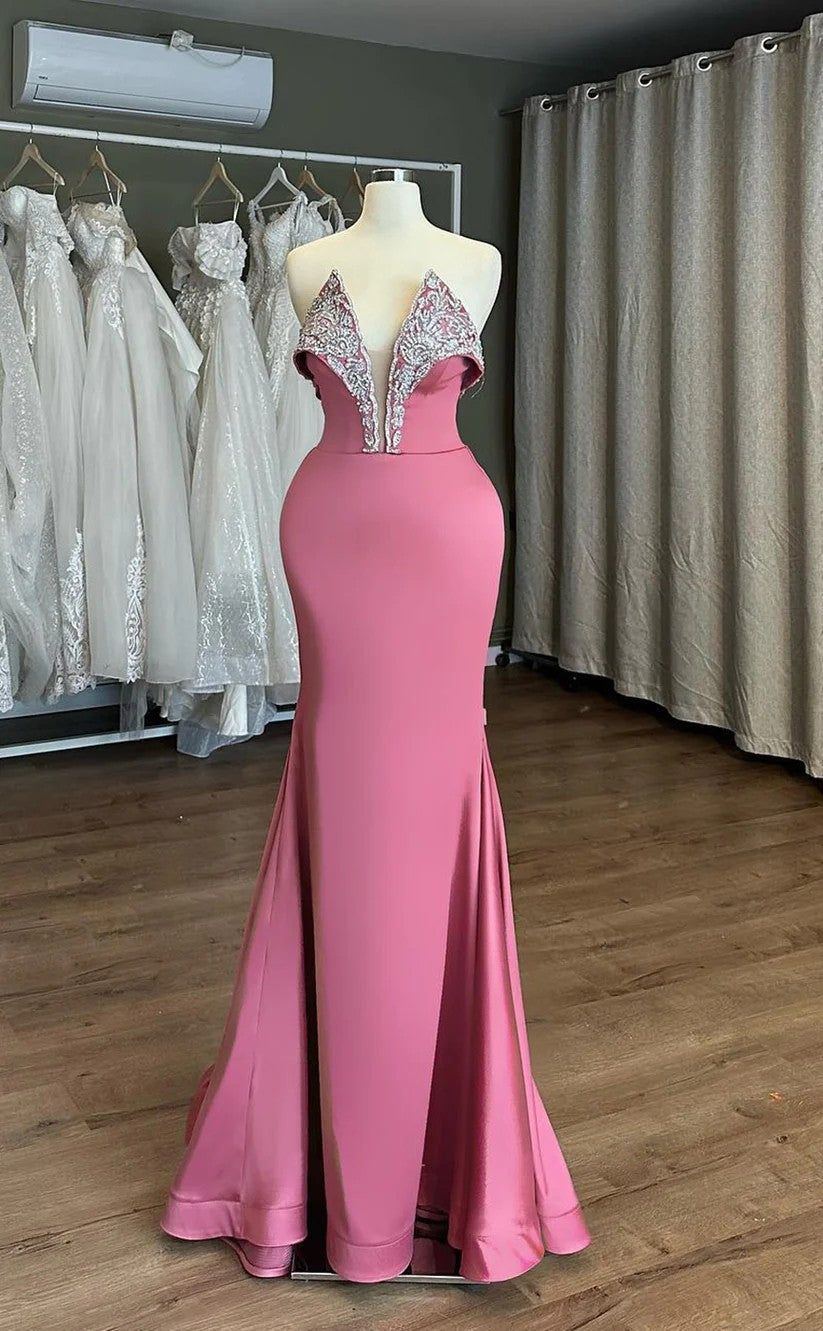 RP1041-Gorgeous Orange Mermaid V-Neck Beads Sleeveless Prom Evening Dresses Formal Party Gowns