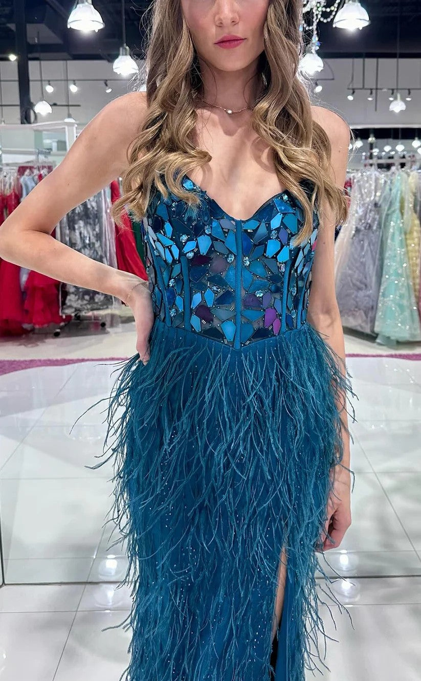 RP1338-Gorgeous & Hot Mermaid Spaghetti Mirrors Tassel Sleeveless Prom Evening Dresses Formal Party Gowns With Slit