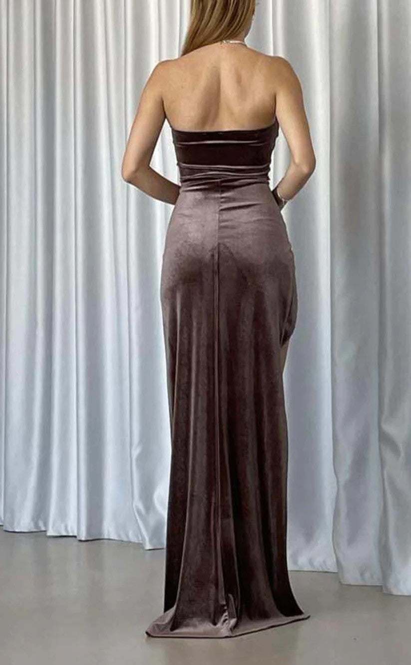 RP1356-Elegant Pink Mermaid Sweetheart Ruched Sleeveless Velvet Prom Evening Dresses Formal Party Gowns With Slit