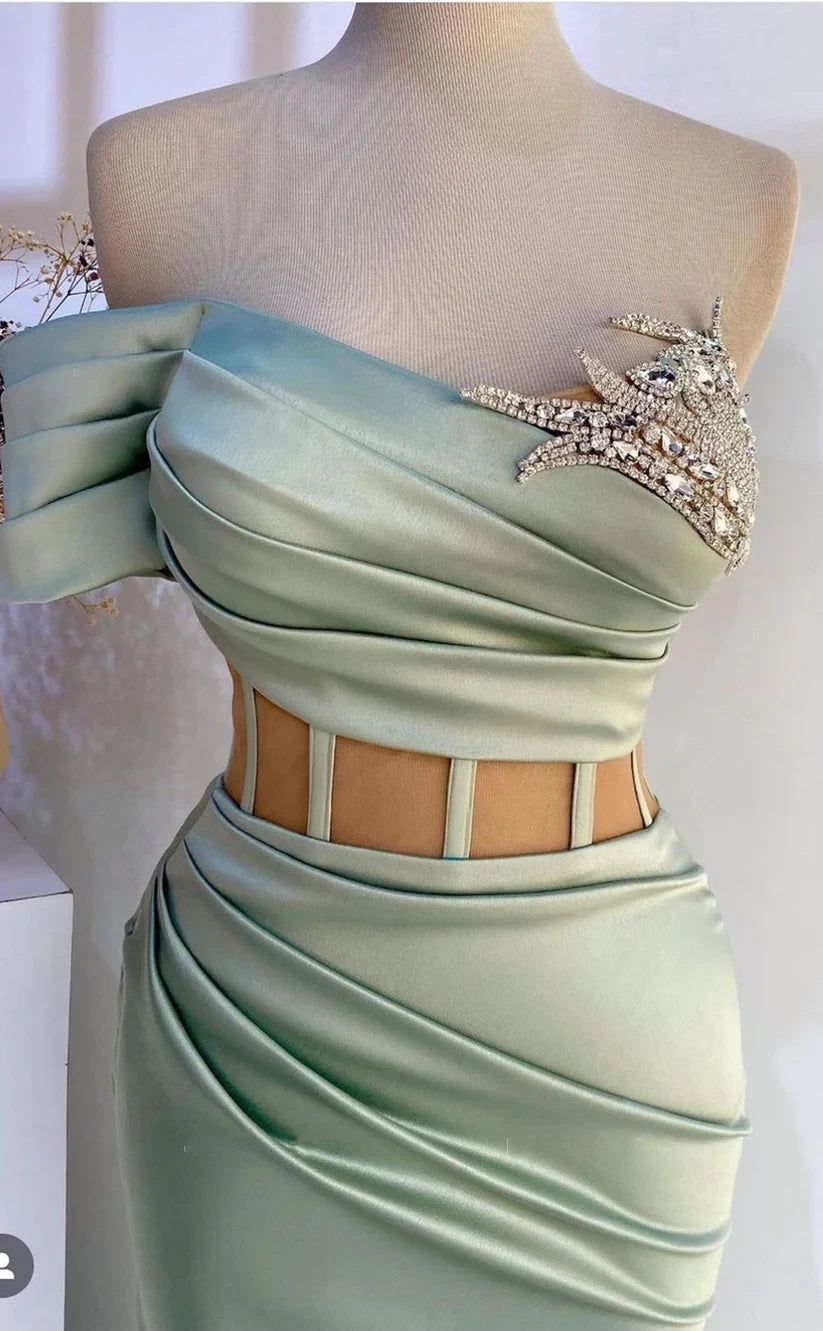 RP399-Classic Mermaid Sweetheart Beaded Ruched Sleeveless Satin Prom Evening Dresses Formal Party Gowns With Slit