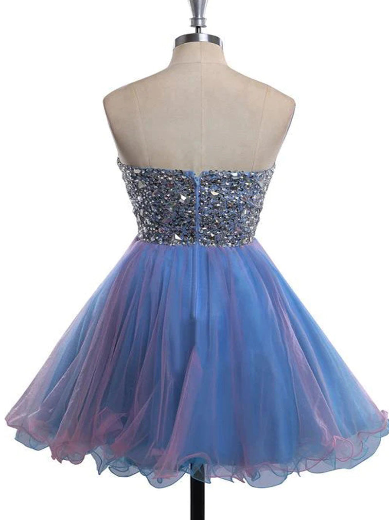 Cute A-Line Sweetheart Beads Crystals Sleeveless Zipper Mini Tulle Homecoming Graduation Dresses Special Occasion Prom Party Gowns Custom