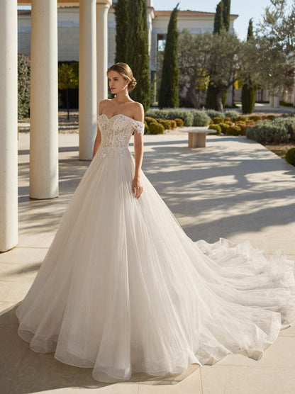 Elegant Ball Gown Wedding Dresses Sweetheart Appliques Detachable Puffy Sleeve Tulle Court Train Bridal Gowns Custom Made