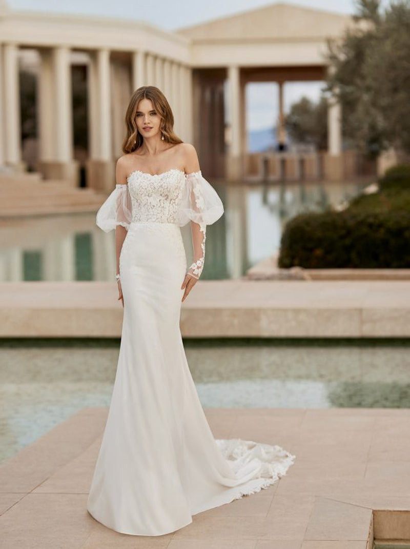 Ivory Mermaid Wedding Dresses Sweetheart Appliques Detachable Long Sleeves Satin Court Train Bridal Gowns Custom Made