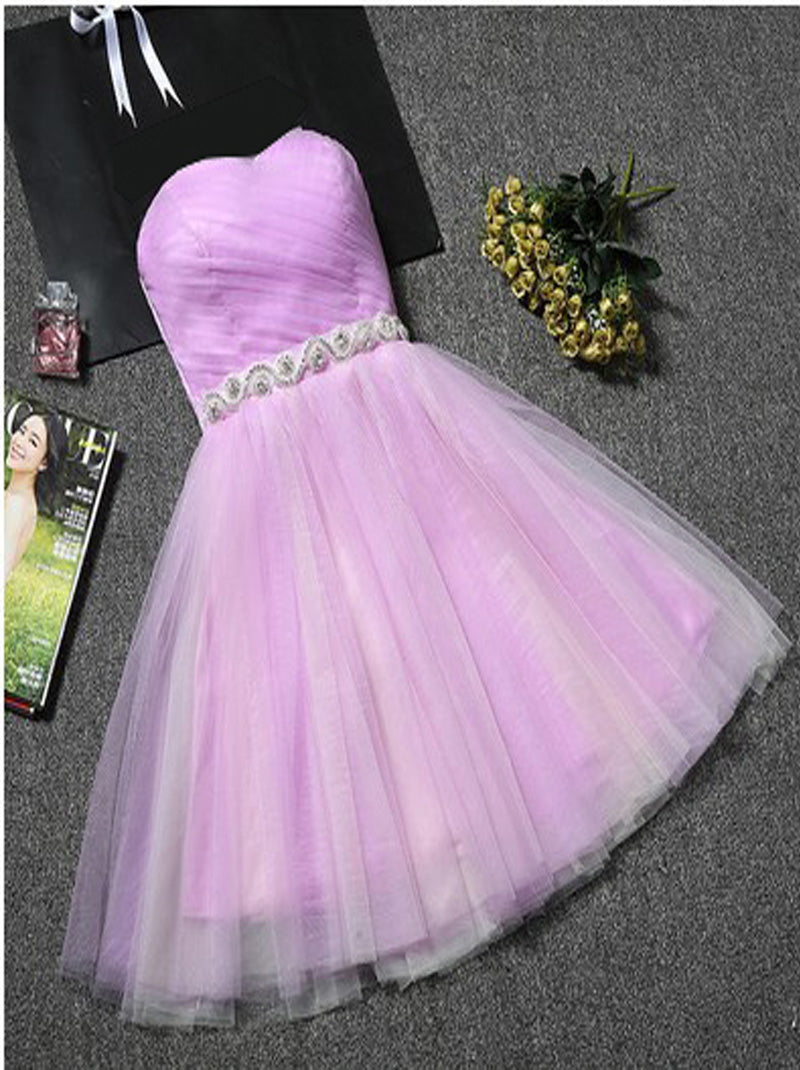 Pink Fashion A-Line Sweetheart Sleeveless Beads Ruffles Sash Tulle Junior Homecoming Graduation Dresses Special Occasions Princess Party Gowns