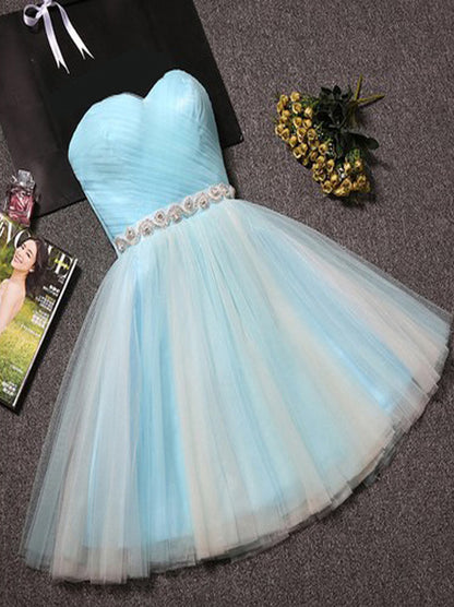 Pink Fashion A-Line Sweetheart Sleeveless Beads Ruffles Sash Tulle Junior Homecoming Graduation Dresses Special Occasions Princess Party Gowns