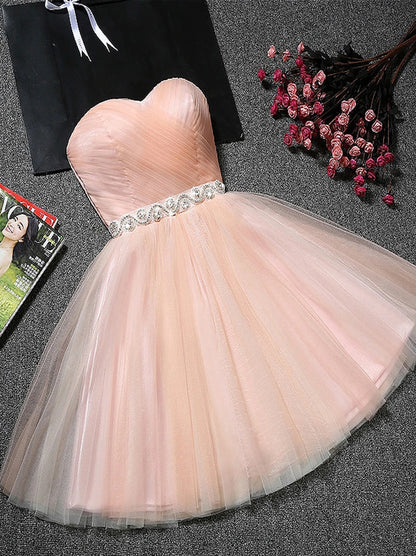 Pink Fashion A-Line Sweetheart Sleeveless Beads Ruffles Sash Tulle Junior Homecoming Graduation Dresses Special Occasions Princess Party Gowns