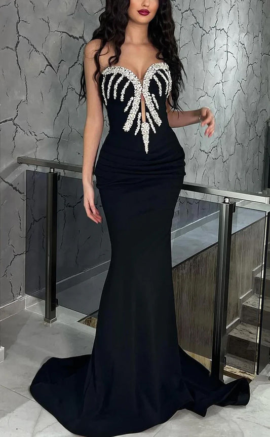 RP196-Black Mermaid Sweetheart Appliqued Long Prom Evening Dresses Formal Party Gowns Custom