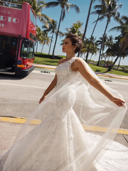 Gorgeous & Sexy Mermaid Wedding Dresses One Shoulder Appliqued Sequins Beads Tulle Court Train Bridal Gowns Custom