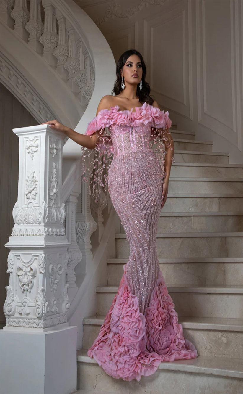 RP237-Sparkling Mermaid Off-the-Shoulder Beads Pearls Tassel Long Prom Evening Dresses Formal Party Gowns