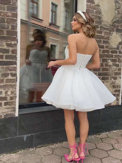 Cute Mini A-Line Wedding Dresses Sweetheart Pleated Ruched Zipper Sleeveless Short Organza Bridal Gowns Custom Made