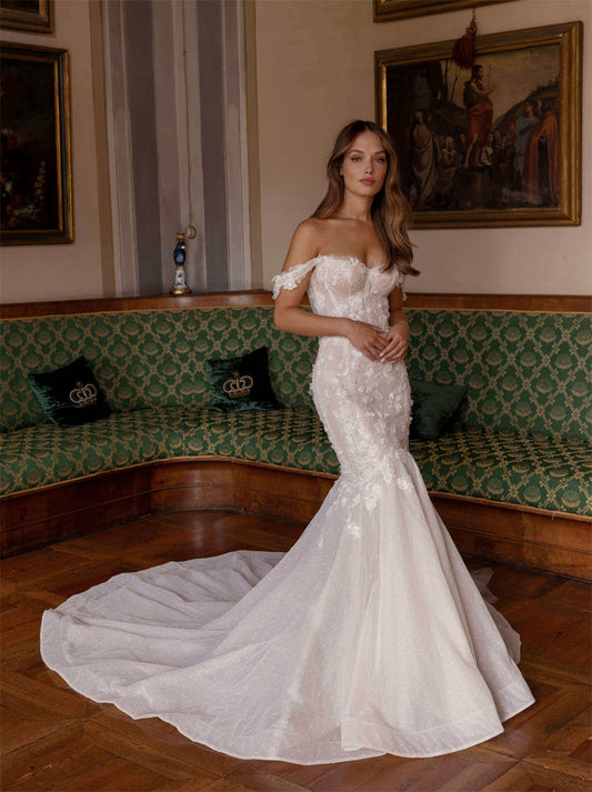 Gorgeous & Classic Mermaid Wedding Dresses Sweetheart Appliqued Beads Cap Sleeves Tulle Sweep Train Bridal Gowns Custom