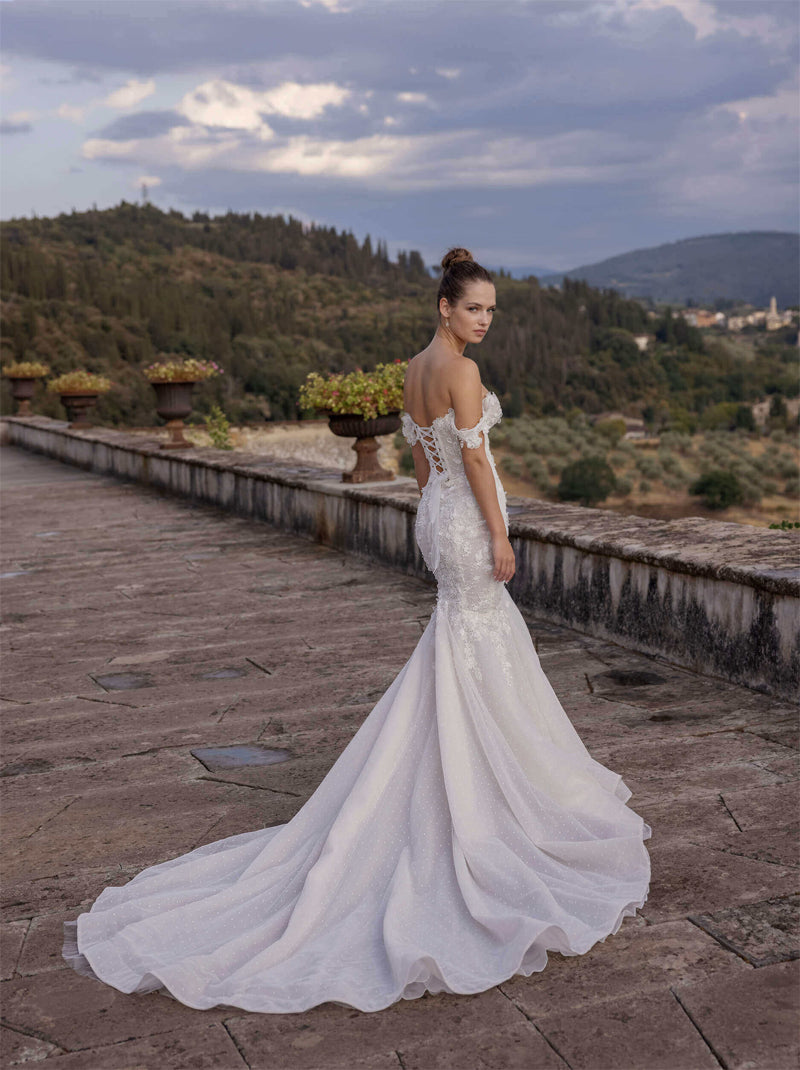 Gorgeous & Classic Mermaid Wedding Dresses Sweetheart Appliqued Beads Cap Sleeves Tulle Sweep Train Bridal Gowns Custom