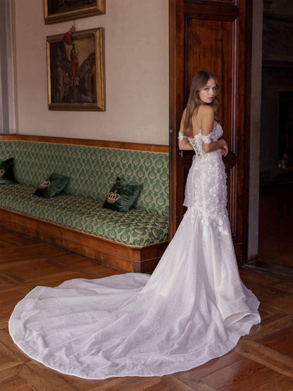 Gorgeous & Classic Mermaid Wedding Dresses Sweetheart Appliqued Beads Cap Sleeves Tulle Sweep Train Bridal Gowns Custom