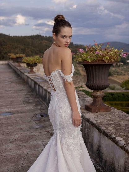 Gorgeous & Classic Mermaid Wedding Dresses Sweetheart Appliqued Beads Cap Sleeves Tulle Sweep Train Bridal Gowns Custom