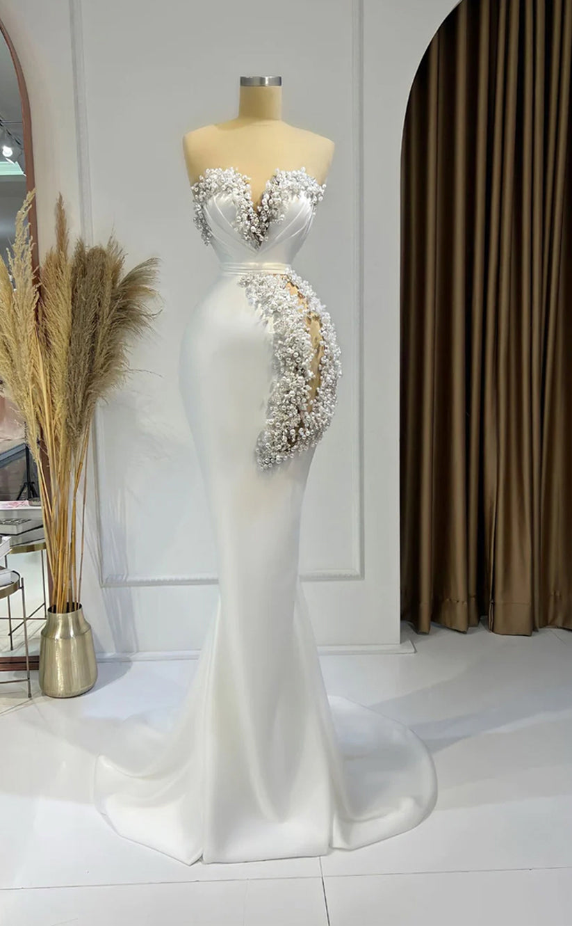 RP270-Elegant Trumpet Sweetheart Beads Pearls Sleeveless Prom Evening Dresses Formal Party Gowns