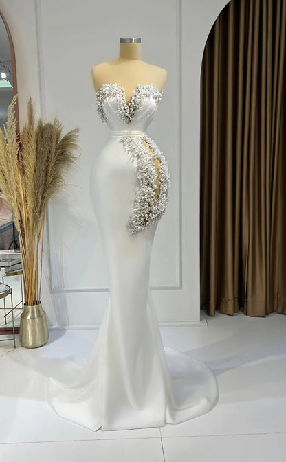 RP270-Elegant Trumpet Sweetheart Beads Pearls Sleeveless Prom Evening Dresses Formal Party Gowns