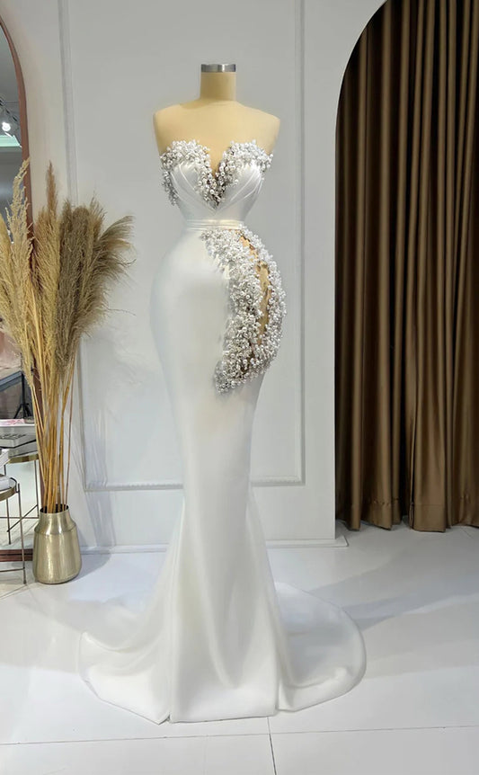 RP270-Elegant Trumpet Sweetheart Beads Pearls Sleeveless Prom Evening Dresses Formal Party Gowns