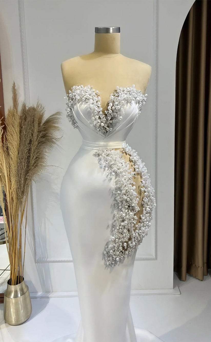 RP270-Elegant Trumpet Sweetheart Beads Pearls Sleeveless Prom Evening Dresses Formal Party Gowns