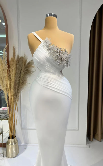 RP271-Classic Trumpet One ShoulderBeads Appliqued Sleeveless Prom Evening Dresses Formal Party Gowns