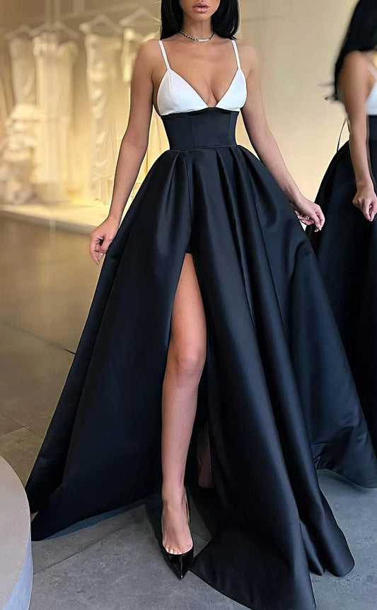 RP473-Charming A-Line Spaghetti Ruched Sleeveless Long Prom Evening Dresses Formal Party Gowns With Side Slit