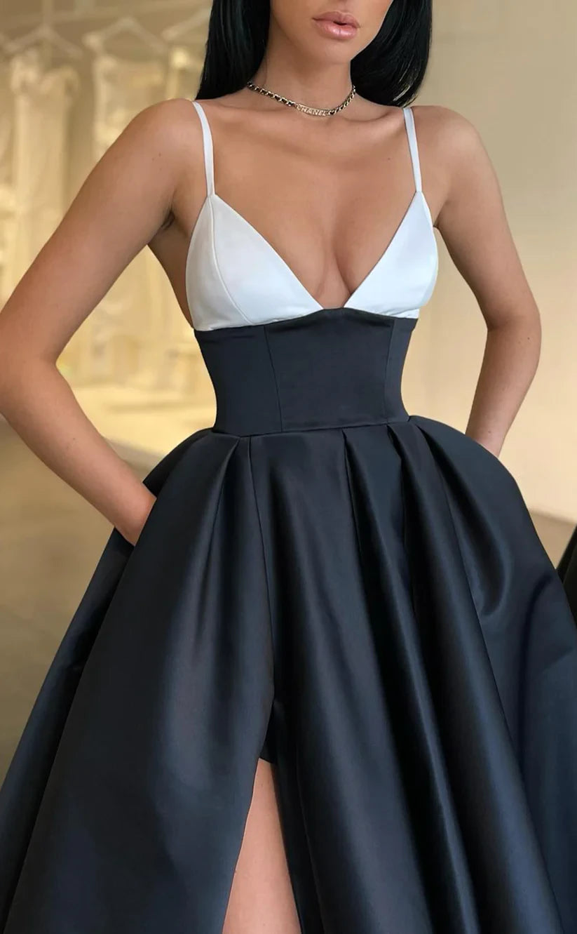 RP473-Charming A-Line Spaghetti Ruched Sleeveless Long Prom Evening Dresses Formal Party Gowns With Side Slit