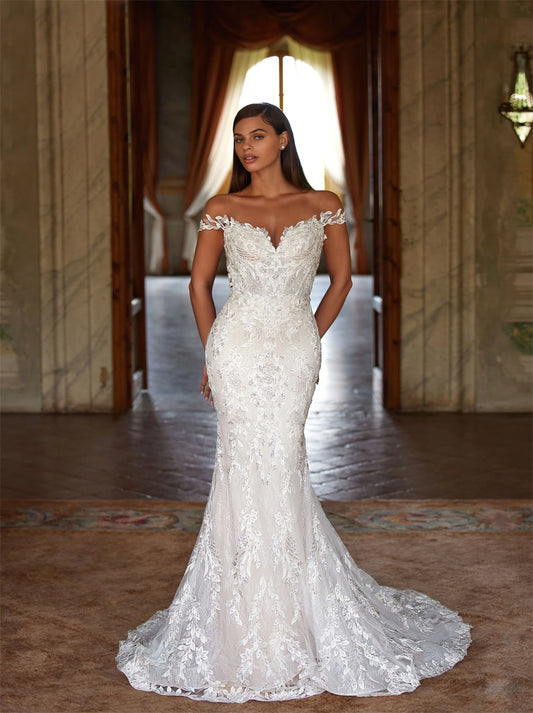 Gorgeous & Sparkling Mermaid Wedding Dresses Sweetheart Appliqued Beads Cap Sleeves Tulle Sweep Train Bridal Gowns Custom