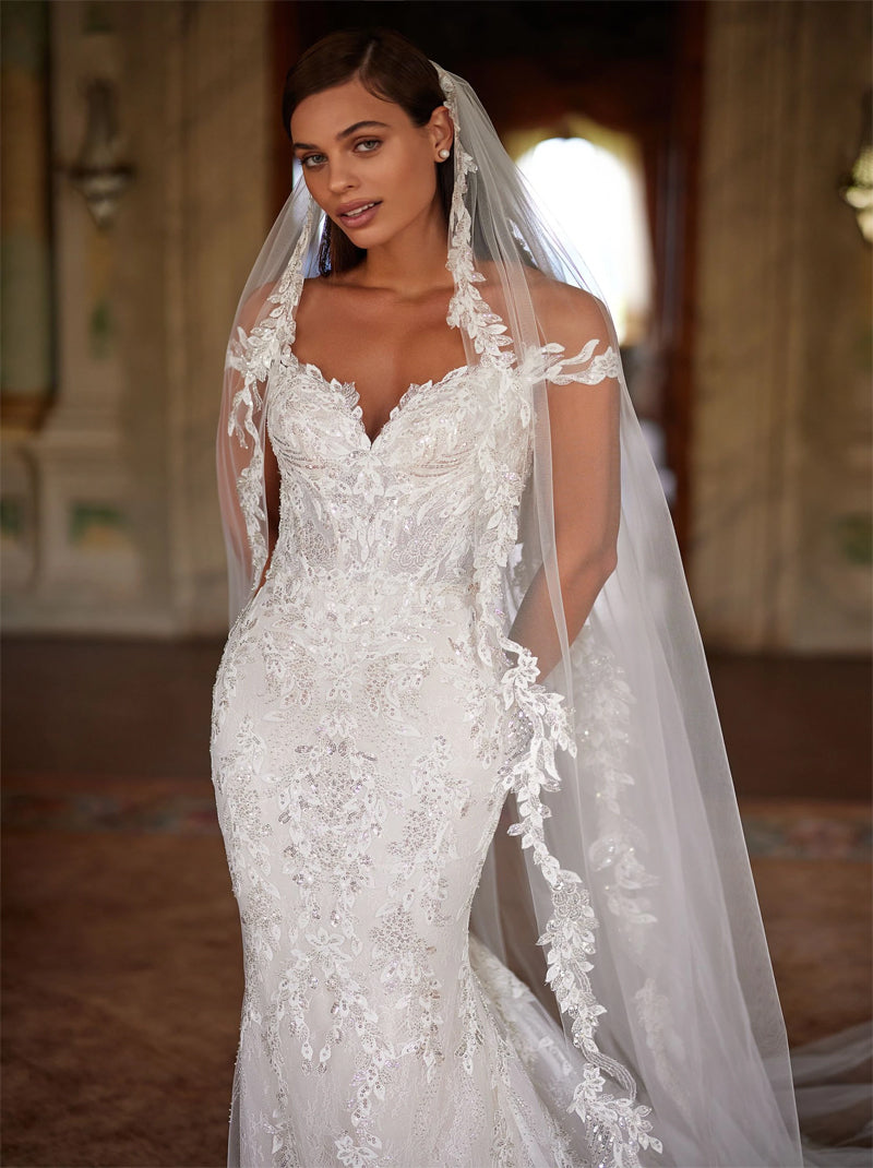 Gorgeous & Sparkling Mermaid Wedding Dresses Sweetheart Appliqued Beads Cap Sleeves Tulle Sweep Train Bridal Gowns Custom