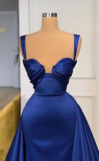 RP1121-Elegant Royal Blue A-Line Spaghetti Ruched Sleeveless Long Prom Evening Dresses Formal Party Gowns With Train