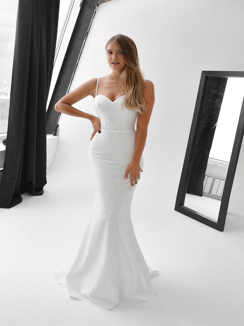 Sexy Mermaid Wedding Dresses Spaghetti Sequins Sleeveless Lace Up Satin Floor Length Bridal Gowns Custom Made