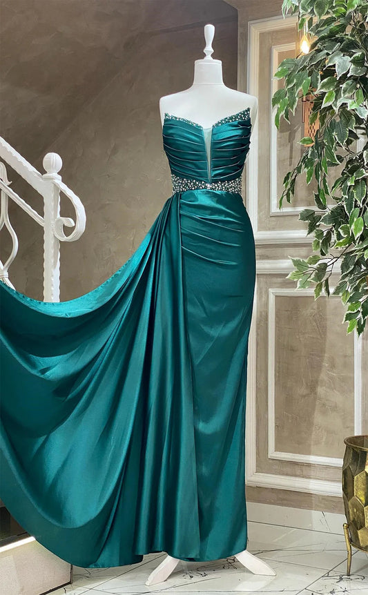 RP1070-Elegant Mermaid Green Sweetheart Beads Ruched Sleeveless Long Prom Evening Dresses Formal Party Gowns