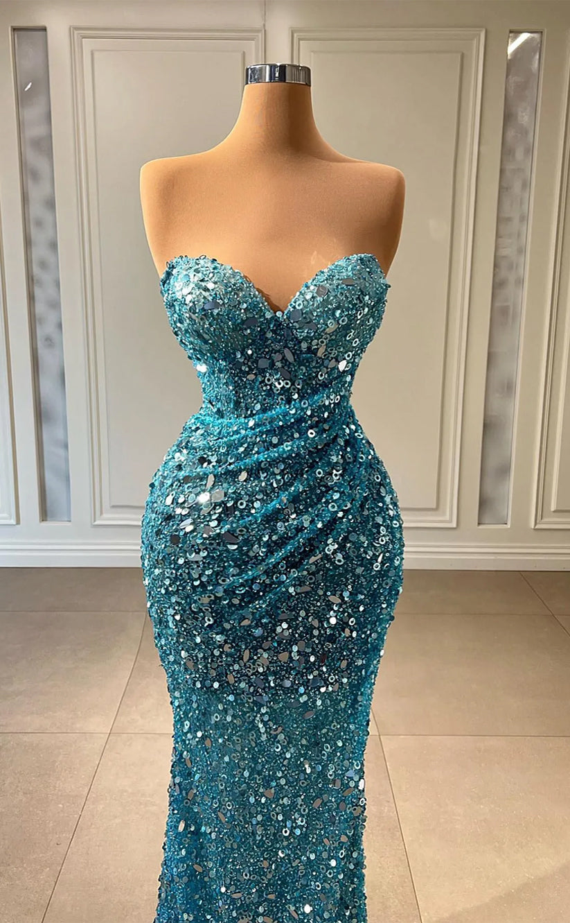 RP1063-Sparkling Luxurious Mermaid Sweetheart Beads Sequins Sleeveless Floor Length Prom Evening Dresses Formal Party Gowns