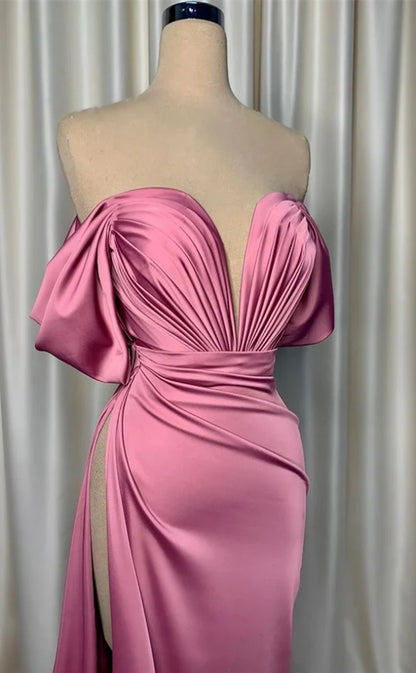 RP1069-Elegant Mermaid Purple Off-the-Shoulder Ruched Cap Sleeves Long Prom Evening Dresses Formal Party Gowns With Slit