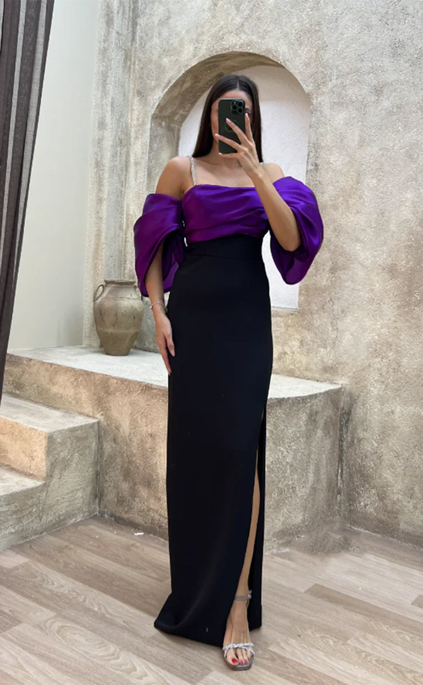 RP991-Gorgeous Purple Mermaid Spaghetti Pleated Beads Cap Sleeves Prom Evening Dresses Formal Party Gowns