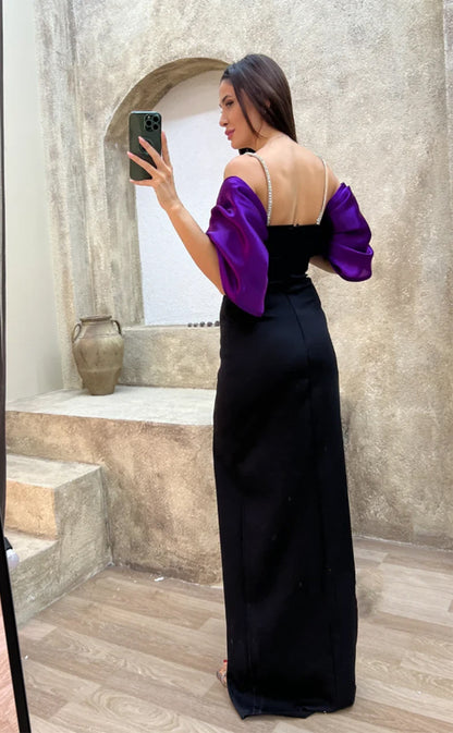 RP991-Gorgeous Purple Mermaid Spaghetti Pleated Beads Cap Sleeves Prom Evening Dresses Formal Party Gowns