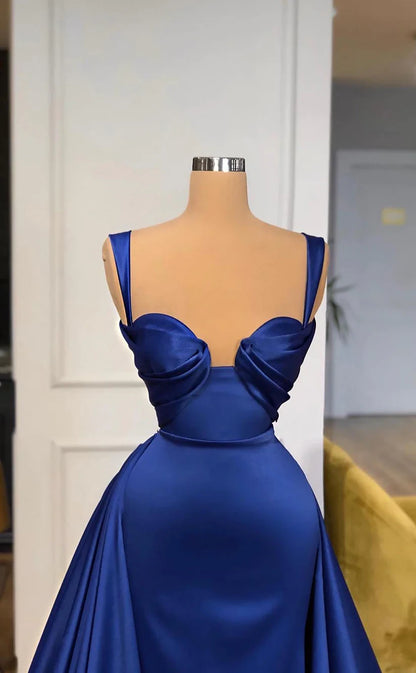 RP494-Gorgeous Royal Blue Mermaid Spaghetti Ruched Sleeveless Satin Prom Evening Dresses Formal Party Gowns