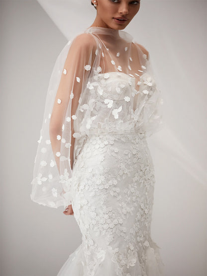 Illusion & Classic Mermaid Boho Wedding Dresses Strapless Appliqued Tulle Sweep Train Bridal Gowns With Jacket